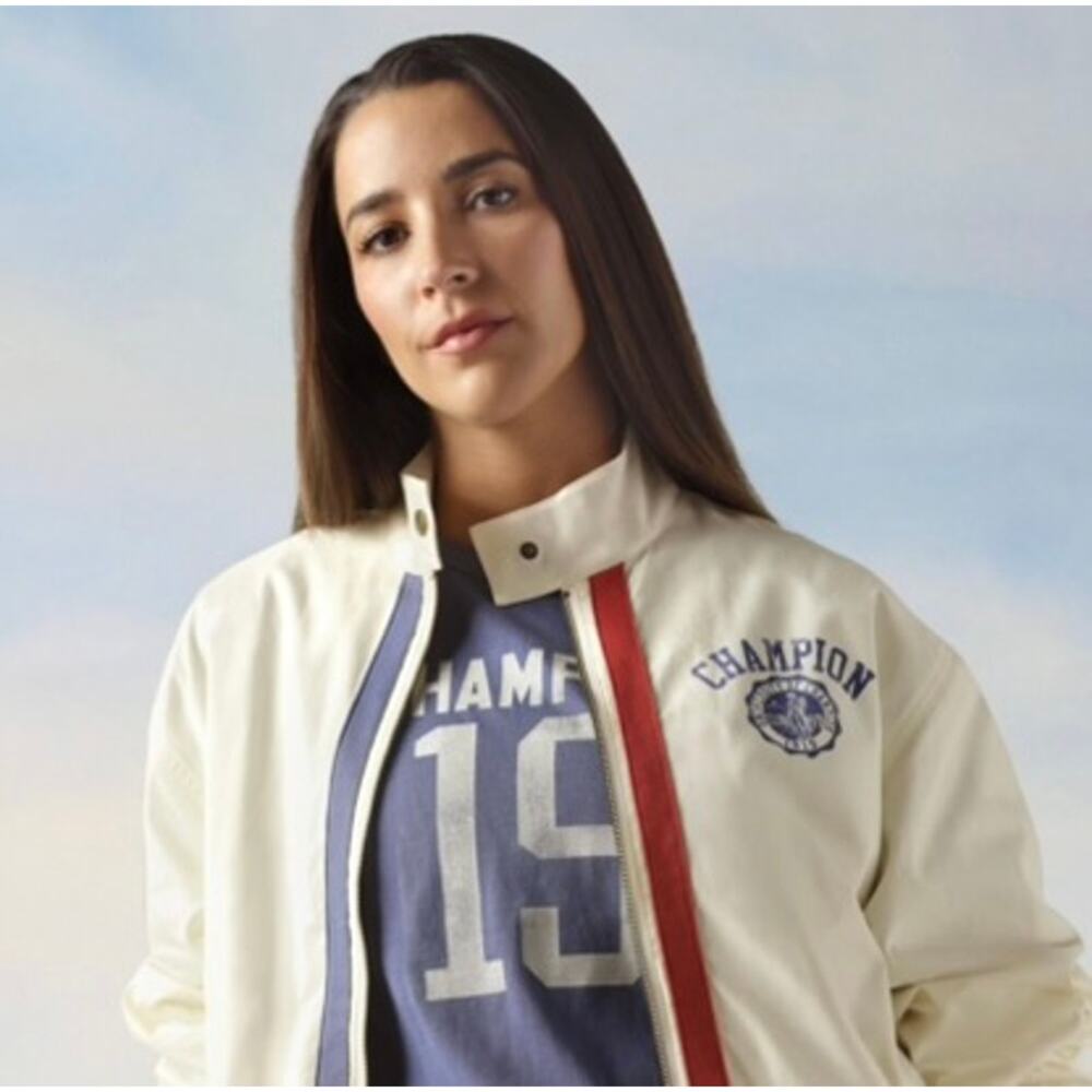Champion Cropped Track Windbreaker Jacket Striped Sporty Off-Duty Off-White M